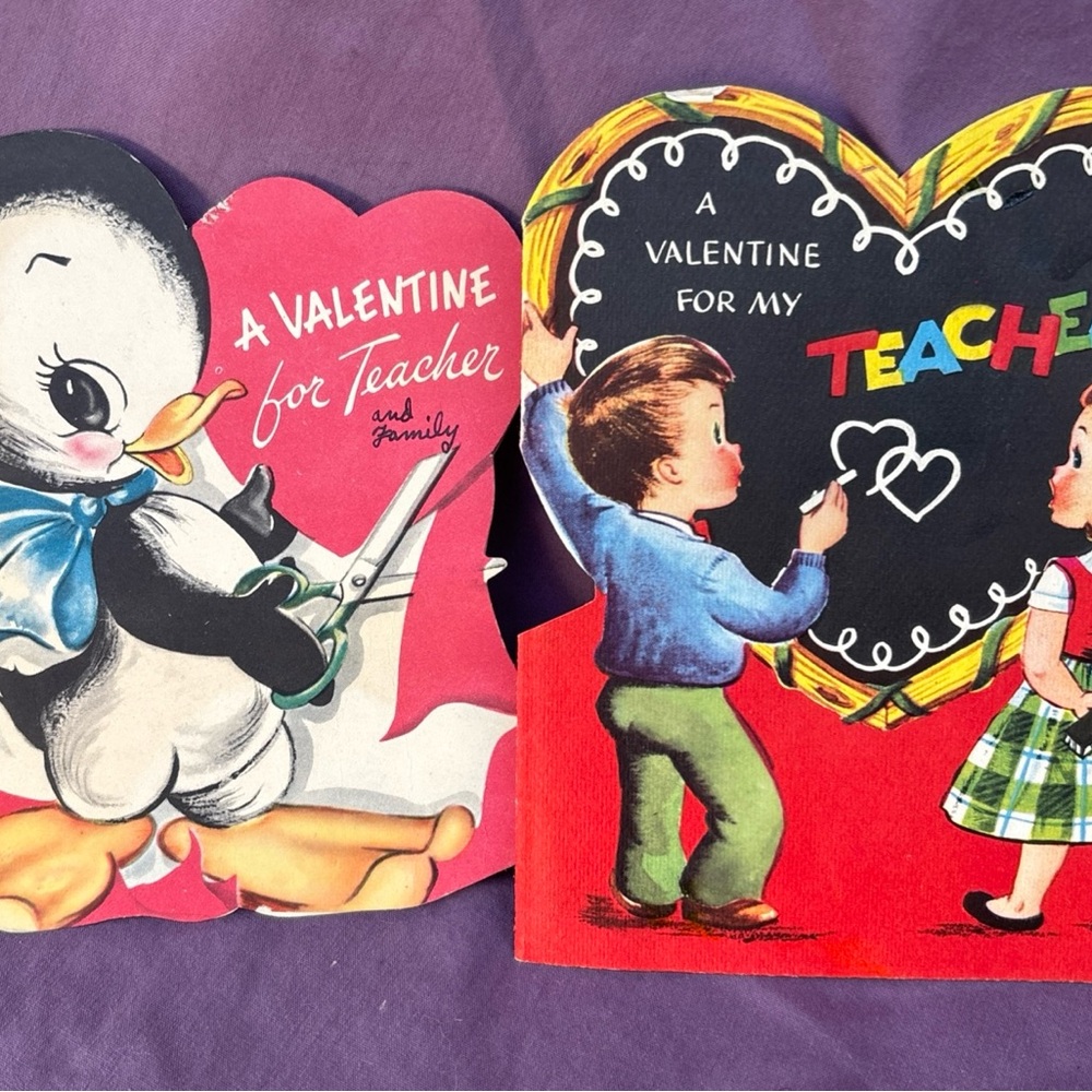 VTG Valentine’s Day Teacher Cards bundle of 2 - one Unused One used 1950-60s